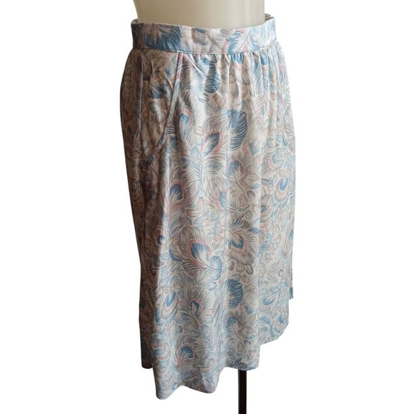1OF1 27" 27W Vintage Peacock Feather Print Knee-Length Skirt Side Pockets 1970's - Picture 4 of 9